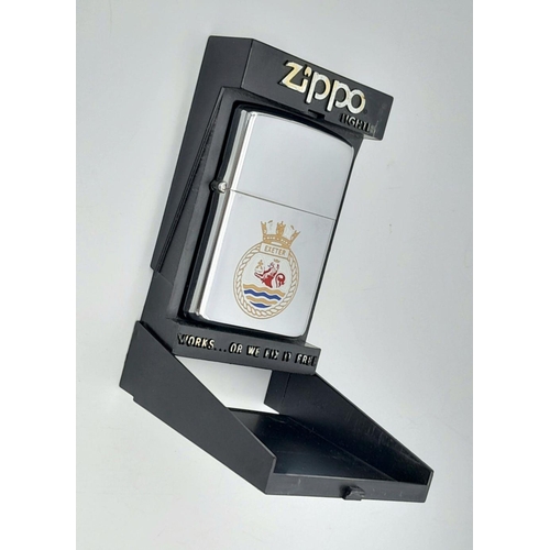 287 - Rare Vintage ‘HMS EXETER’  ZIPPO LIGHTER. 1982 Falklands conflict. 
Complete with original case and ... 