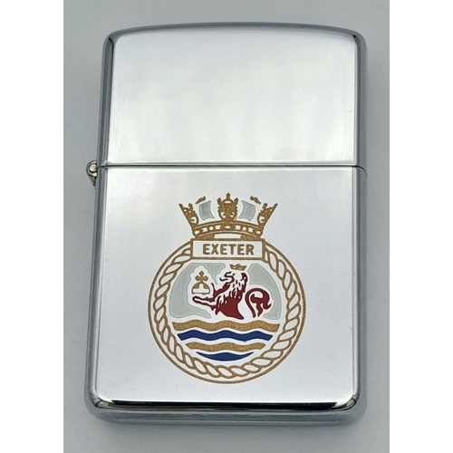 287 - Rare Vintage ‘HMS EXETER’  ZIPPO LIGHTER. 1982 Falklands conflict. 
Complete with original case and ... 