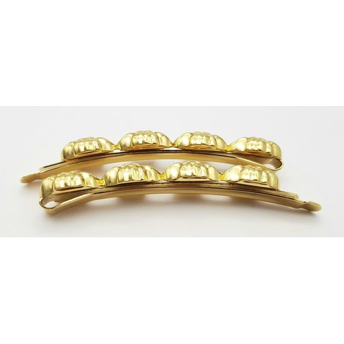 312 - A Pair of Designer Versace Gold Plated Hair Clips! 7cm. Ref: 17890