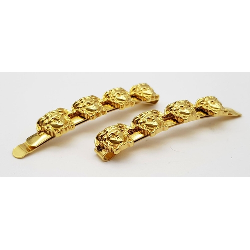 312 - A Pair of Designer Versace Gold Plated Hair Clips! 7cm. Ref: 17890