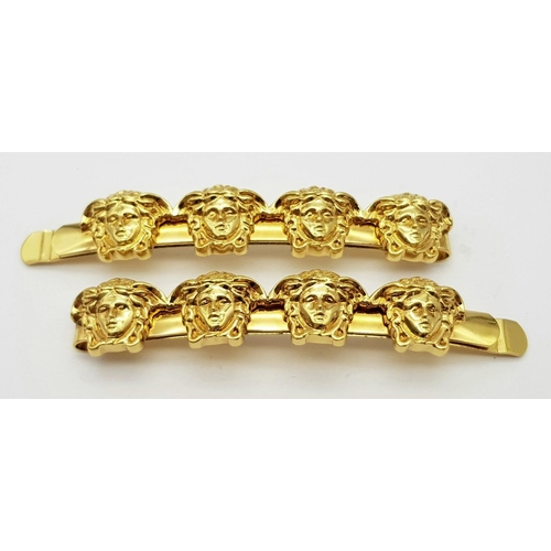 312 - A Pair of Designer Versace Gold Plated Hair Clips! 7cm. Ref: 17890