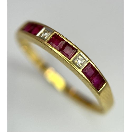 341 - 18K YELLOW GOLD DIAMOND & RUBY BAND RING 2G SIZE S

ref: 8693