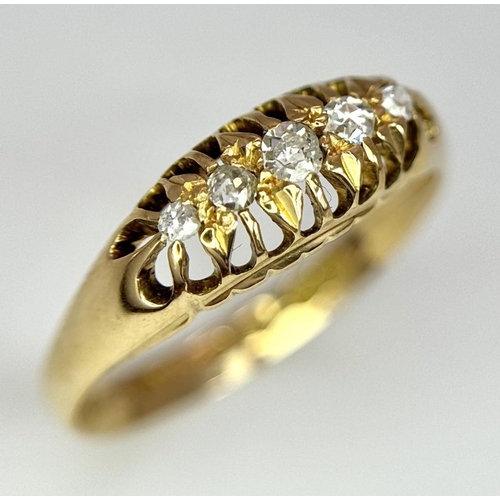 361 - 18K Yellow gold Diamond 5 Stone Ring, 0.15ct diamond, 2.9g total weight, size N

ref: 3535H