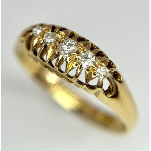 361 - 18K Yellow gold Diamond 5 Stone Ring, 0.15ct diamond, 2.9g total weight, size N

ref: 3535H