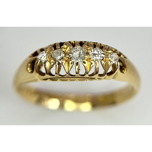 361 - 18K Yellow gold Diamond 5 Stone Ring, 0.15ct diamond, 2.9g total weight, size N

ref: 3535H