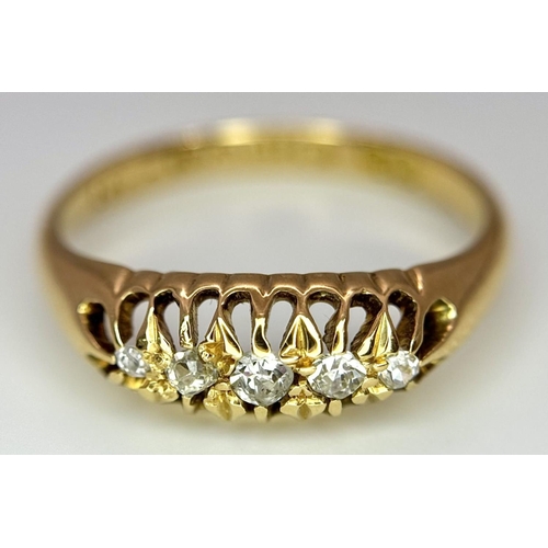 361 - 18K Yellow gold Diamond 5 Stone Ring, 0.15ct diamond, 2.9g total weight, size N

ref: 3535H