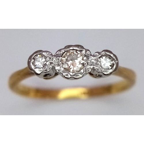 410 - AN  EARLY JAMES WALKER 18K GOLD RING WITH 3 DIAMONDS SET IN PLATINUM IN THE ORIGINAL JAMES WALKER BO... 