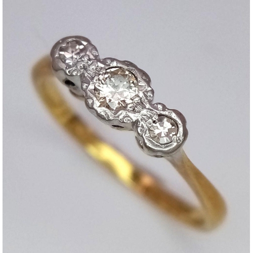 410 - AN  EARLY JAMES WALKER 18K GOLD RING WITH 3 DIAMONDS SET IN PLATINUM IN THE ORIGINAL JAMES WALKER BO... 