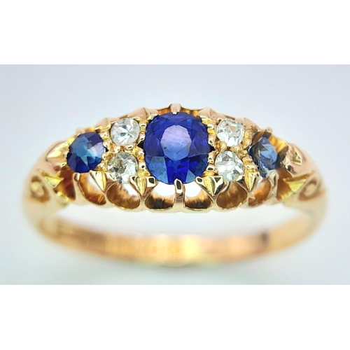 411 - 18K YELLOW GOLD ANTIQUE DIAMOND & SAPPHIRE RING 3.3G SIZE P HALLMARKED BIRMINGHAM 1907

ref: SC 3049