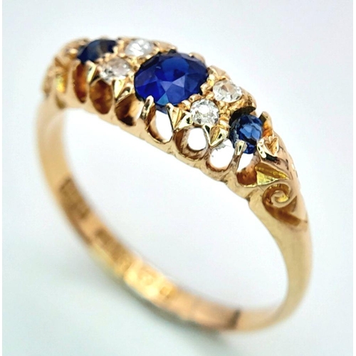 411 - 18K YELLOW GOLD ANTIQUE DIAMOND & SAPPHIRE RING 3.3G SIZE P HALLMARKED BIRMINGHAM 1907

ref: SC 3049