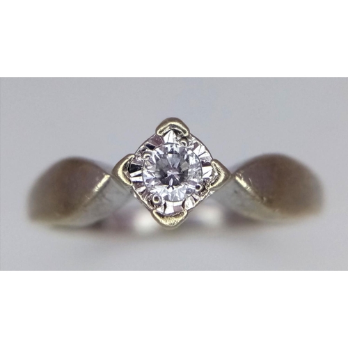 466 - 9K White gold Diamond S/S Ring, 0.10ct diamond, 2.8g total weight, size J 1/2

ref: 1575I