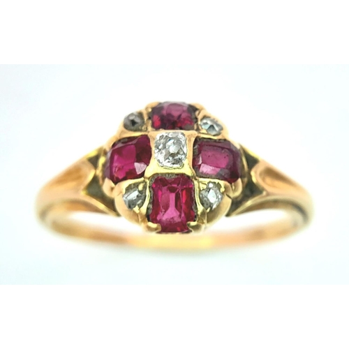 467 - 18K YELLOW GOLD ( TESTED ) VINTAGE OLD CUT DIAMOND & RUBY RING 2.4G SIZE L

ref: 8450