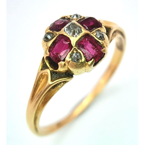 467 - 18K YELLOW GOLD ( TESTED ) VINTAGE OLD CUT DIAMOND & RUBY RING 2.4G SIZE L

ref: 8450