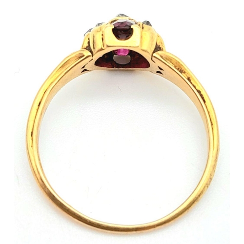 467 - 18K YELLOW GOLD ( TESTED ) VINTAGE OLD CUT DIAMOND & RUBY RING 2.4G SIZE L

ref: 8450