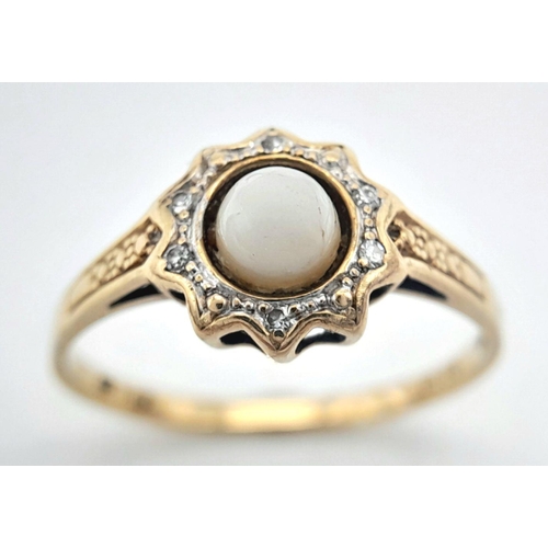 490 - Vintage  9 carat GOLD,PEARL and DIAMOND RING. 1.6 grams. Size N.