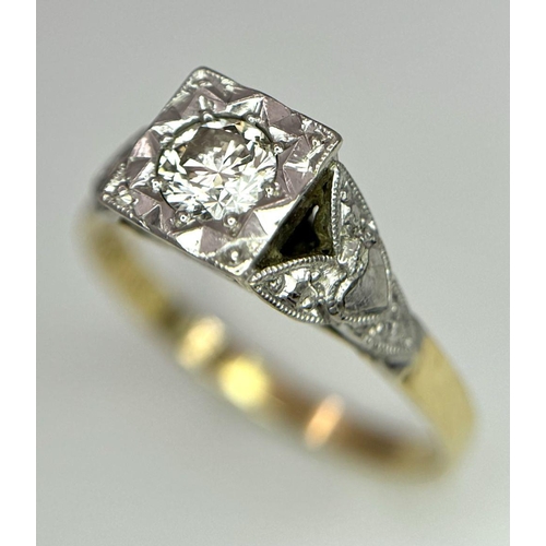 61 - 18K YELLOW GOLD & PLATINUM VINTAGE DIAMOND SOLITAIRE RING 0.15CT 3.5G SIZE Q

ref: SC 3035