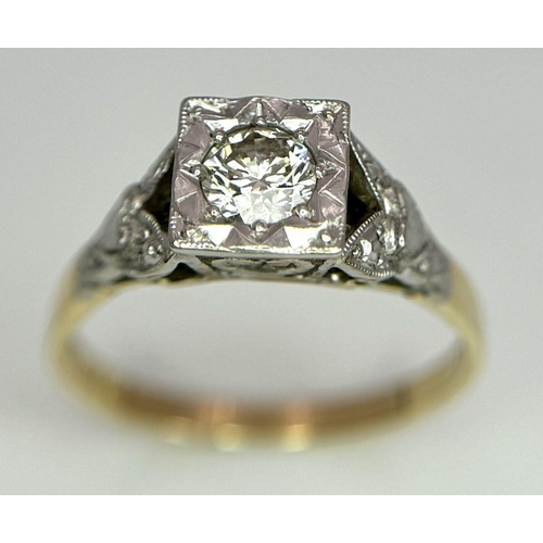 61 - 18K YELLOW GOLD & PLATINUM VINTAGE DIAMOND SOLITAIRE RING 0.15CT 3.5G SIZE Q

ref: SC 3035