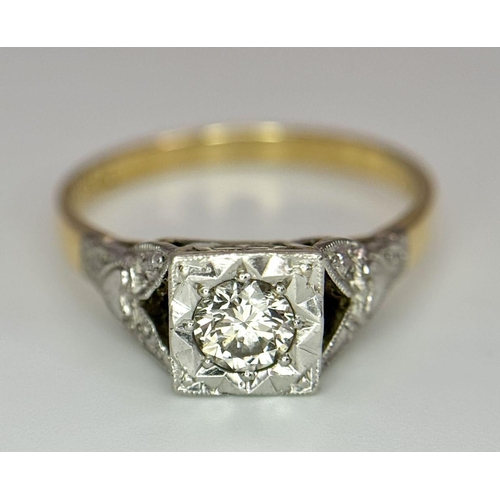 61 - 18K YELLOW GOLD & PLATINUM VINTAGE DIAMOND SOLITAIRE RING 0.15CT 3.5G SIZE Q

ref: SC 3035