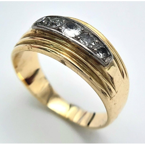 7 - Vintage 14 carat GOLD and DIAMOND RING.Having a graduated sweep of five DIAMONDS set to top. 7.2 gra... 