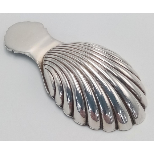 182 - Vintage SILVER CADDY SPOON .Shell Design with full Birmingham hallmark. Deep Bowl with Shell finial.... 