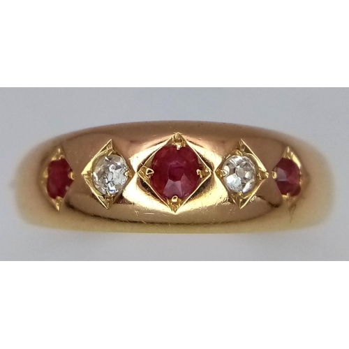 264 - 18K YELLOW GOLD ANTIQUE DIAMOND & RUBY RING 2.2G SIZE N HALLMARKED 1891 BIRMINGHAM

ref: SC 3037