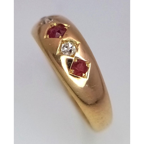 264 - 18K YELLOW GOLD ANTIQUE DIAMOND & RUBY RING 2.2G SIZE N HALLMARKED 1891 BIRMINGHAM

ref: SC 3037