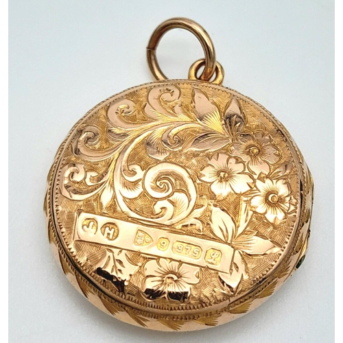 35 - Antique 9 CARAT GOLD LOCKET. Circular form ,with full hallmark for the Goldsmith, James Harrison Che... 