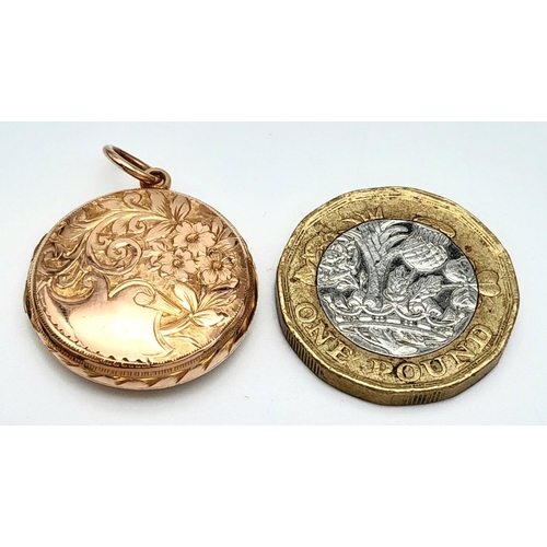 35 - Antique 9 CARAT GOLD LOCKET. Circular form ,with full hallmark for the Goldsmith, James Harrison Che... 
