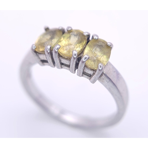 462 - Vintage SILVER and LEMON QUARTZ TRILOGY RING. Marking inside band for 925 SILVER  and The Genuine Ge... 