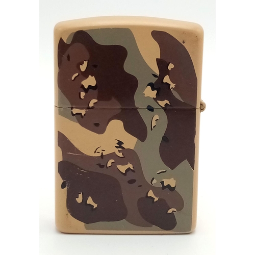 469 - Vintage ‘DESERT SHIELD’ ZIPPO LIGHTER. Gulf War. Having camouflage background  with helicopter and  ... 