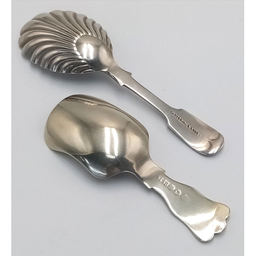 476 - 2 x vintage CADDY SPOONS To include a rare FATTORINI SHELL Bowl and FIDDLE Handle. Together with a t... 