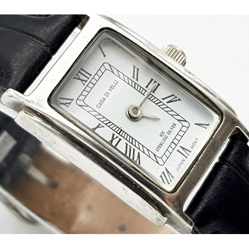 518 - Ladies ‘CASA DI VELLI’ Quartz Wristwatch. Tank style finished in Hallmarked SILVER. Full working ord... 