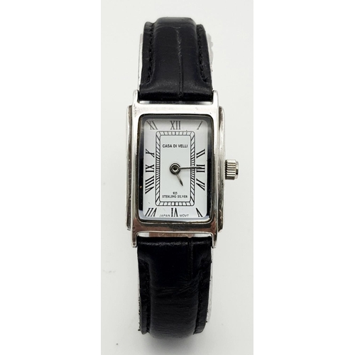 518 - Ladies ‘CASA DI VELLI’ Quartz Wristwatch. Tank style finished in Hallmarked SILVER. Full working ord... 