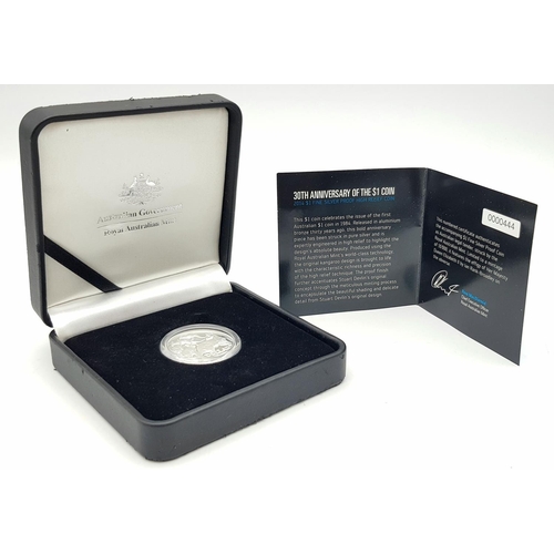 525 - Australian SILVER KANGAROO DOLLAR 2014. Complete with original case. PURE SILVER. Limited Mintage of... 