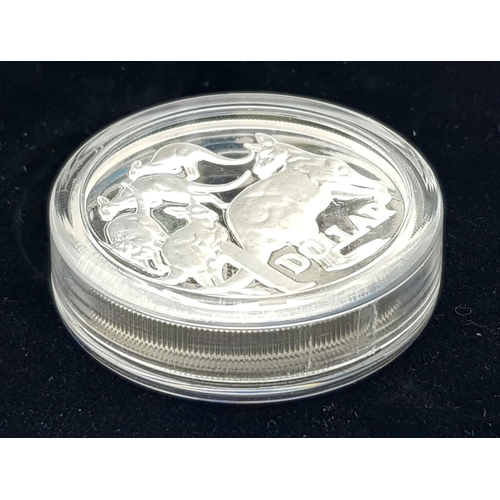 525 - Australian SILVER KANGAROO DOLLAR 2014. Complete with original case. PURE SILVER. Limited Mintage of... 