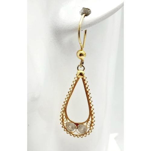 529 - A Pair of 18K Gold Plated 925 Silver Fancy Drop Earrings. 4cm drop. Ref: 017855