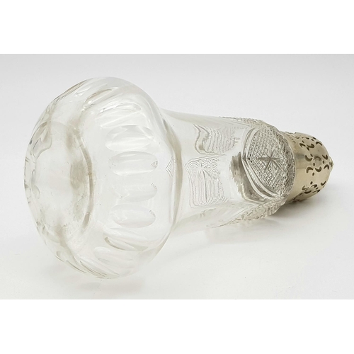 532 - Antique CUT GLASS SILVER TOPPED SUGAR SHAKER.  Hallmark for Henry Moreton, Birmingham 1912. af. 18.5... 