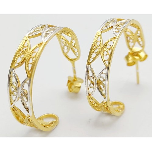 536 - A Pair of Designer Gold Plated 925 Silver Hoop Earrings. REf: 17854