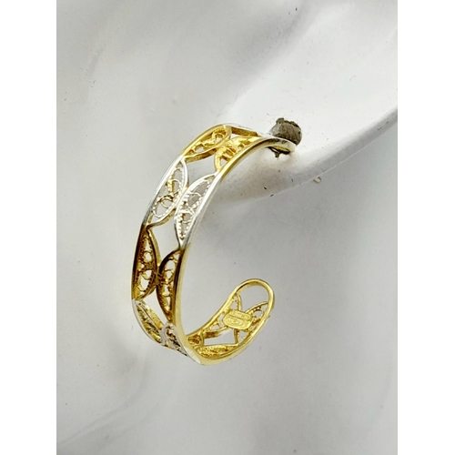 536 - A Pair of Designer Gold Plated 925 Silver Hoop Earrings. REf: 17854