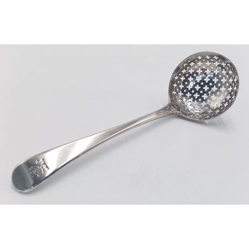 616 - Antique  GEORGE III SILVER SIFTING SPOON. Clear Hallmark for Eley and Fearn, London 1807. Ladle shap... 