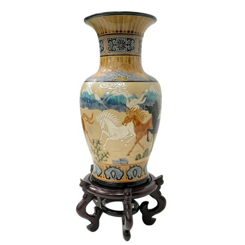 71 - An Antique Chinese Large Vase Depicting Running Horses with a Mountain View Background. Impressive u... 
