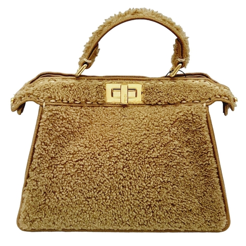 81 - A Fendi Curly Shearling Shiny Nappa Small Peekaboo I SEE U Satchel Bag. Shearling exterior with embr... 