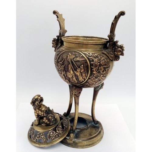 69 - A Brilliantly Constructed Antique Bronze Mid 19th Century Chinese Incense Burner. Decorative Foo dog... 