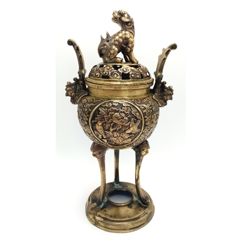 69 - A Brilliantly Constructed Antique Bronze Mid 19th Century Chinese Incense Burner. Decorative Foo dog... 