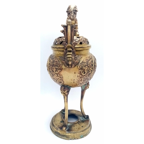 69 - A Brilliantly Constructed Antique Bronze Mid 19th Century Chinese Incense Burner. Decorative Foo dog... 