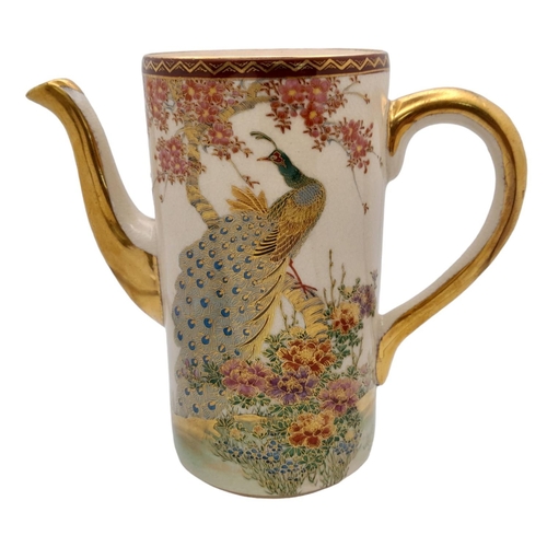 83 - An Elegant Rare Japanese Satsuma Meiji Period Hot Water Pot. Beautifully decorated with Peacocks, fa... 