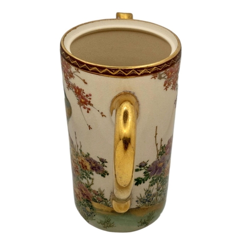 83 - An Elegant Rare Japanese Satsuma Meiji Period Hot Water Pot. Beautifully decorated with Peacocks, fa... 
