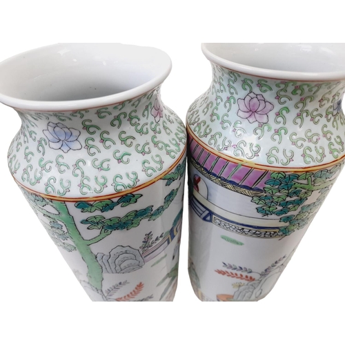 90 - A Wonderful Pair of Antique Chinese Early Republic (Circa 1920) Famille Verte Vases. Vibrant colours... 