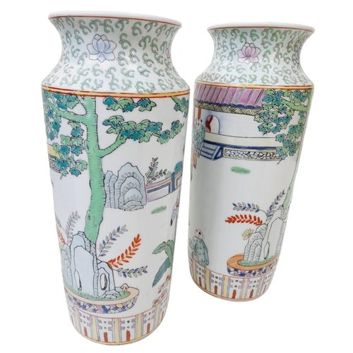 90 - A Wonderful Pair of Antique Chinese Early Republic (Circa 1920) Famille Verte Vases. Vibrant colours... 