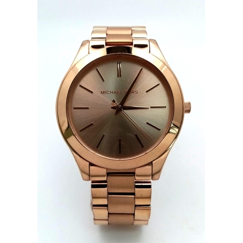 332 - Rose Gold Tone ‘Michael Kors’ Quartz Watch. 41mm Case. New Battery Fitted June 2024. Full Working Or... 